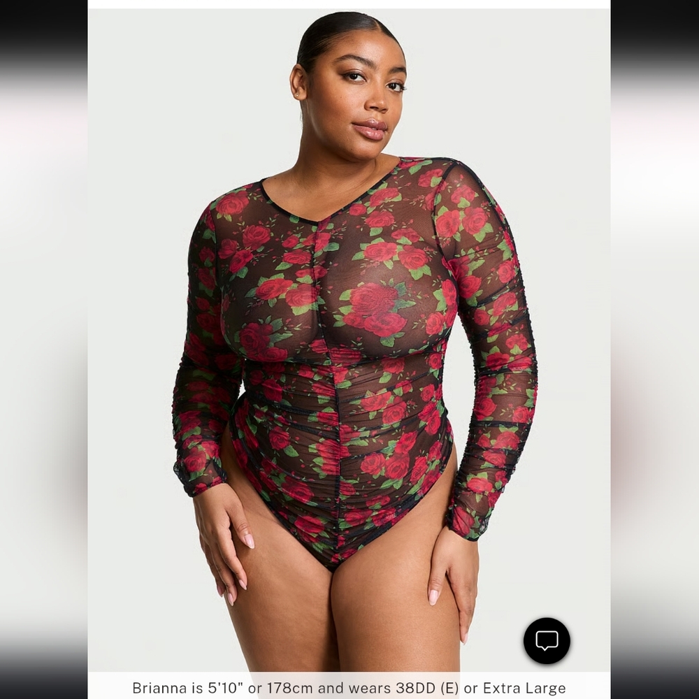 NWT Sz XL Victorias Secret Roses Mesh Bodysuit
